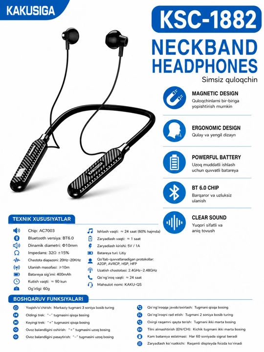KAKUSIGA yuqori sifatli simsiz Bluetooth quloqchinlar