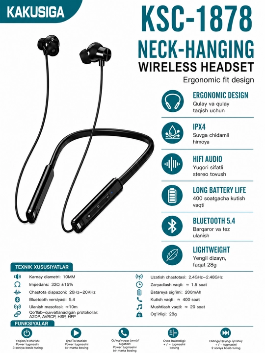 KAKUSIGA yuqori sifatli simsiz Bluetooth quloqchinlar