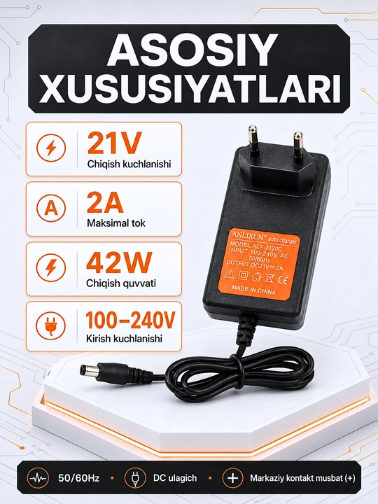 6–24V, 2A akkumulyator batareyalari va elektr asboblari uchun zaryadlash qurilmasi