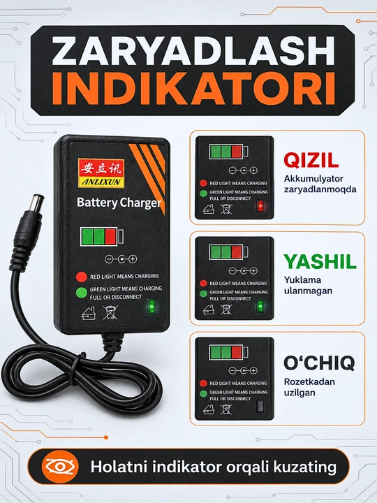 6–24V, 2A akkumulyator batareyalari va elektr asboblari uchun zaryadlash qurilmasi
