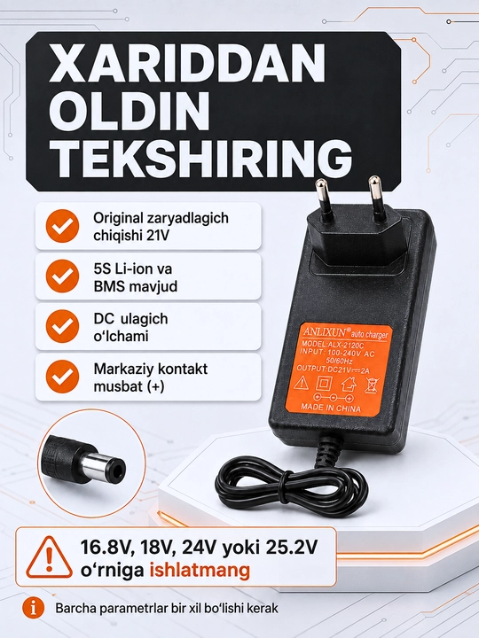 6–24V, 2A akkumulyator batareyalari va elektr asboblari uchun zaryadlash qurilmasi