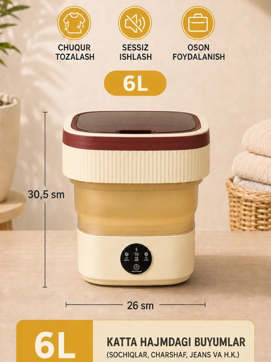 Yig‘iladigan portativ mini kir yuvish mashinasi, kir mashina , kir moshina
