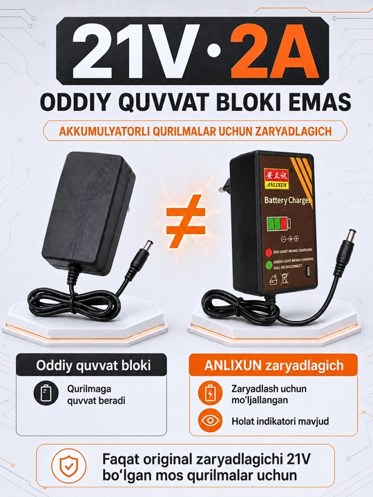 6–24V, 2A akkumulyator batareyalari va elektr asboblari uchun zaryadlash qurilmasi