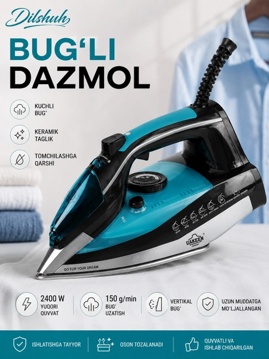 Bug‘li dazmol 3000W UAKEEN keramik taglik vertikal bug‘