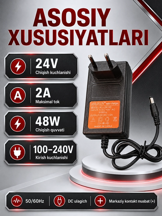 6–24V, 2A akkumulyator batareyalari va elektr asboblari uchun zaryadlash qurilmasi