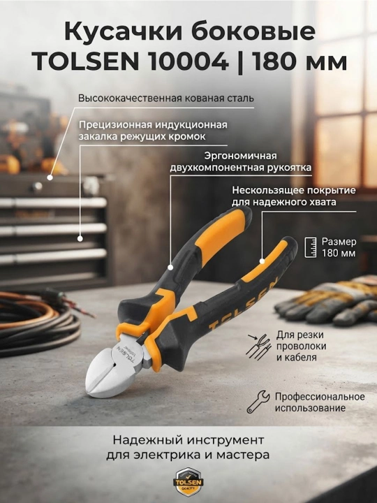 Кусачки TOLSEN боковые комбинированная рукоятка 180 мм 10004 - 