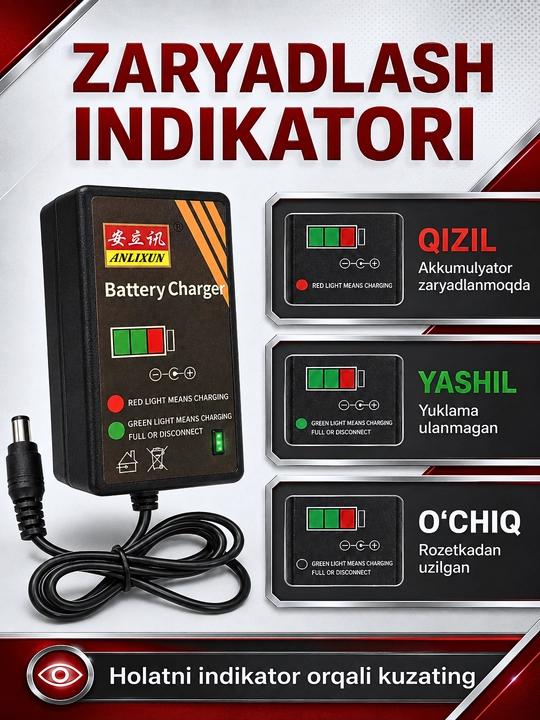 6–24V, 2A akkumulyator batareyalari va elektr asboblari uchun zaryadlash qurilmasi