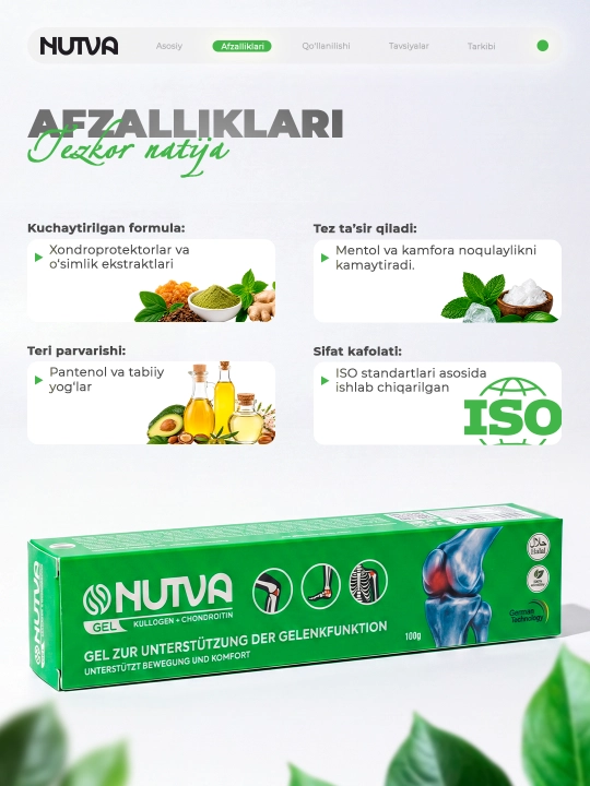 Гель от боли в суставах и мышцах Nutva Gel, с хондроитином, глюкозамином и коллагеном