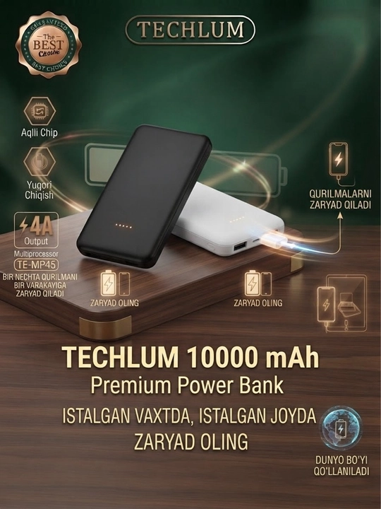 Power Bank 20000mA 66W tezkor quvvat bilan tashqi akkumulyatori +4 kabel bilan