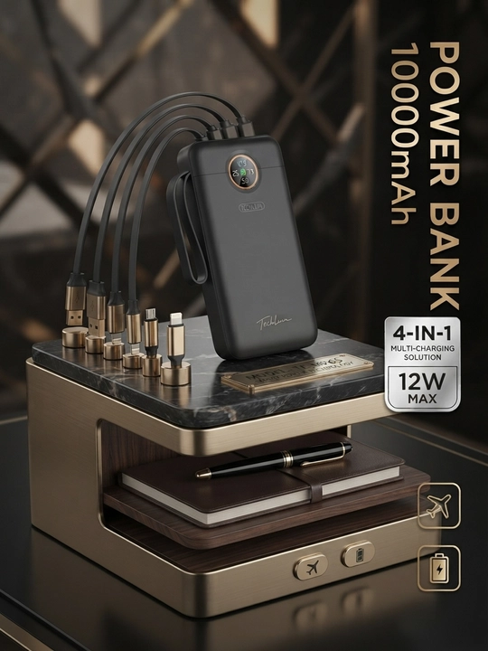 Power Bank 20000mA 66W tezkor quvvat bilan tashqi akkumulyatori +4 kabel bilan