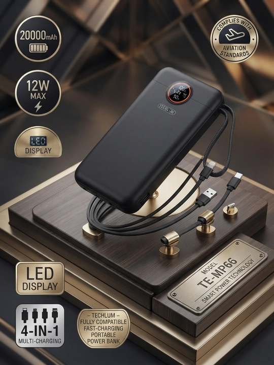 Power Bank 20000mA 66W tezkor quvvat bilan tashqi akkumulyatori +4 kabel bilan