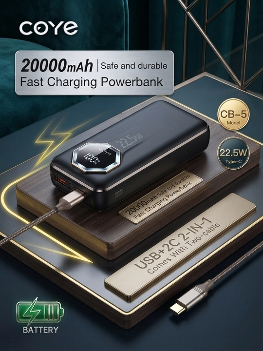 Power Bank 20000mA 66W tezkor quvvat bilan tashqi akkumulyatori +4 kabel bilan