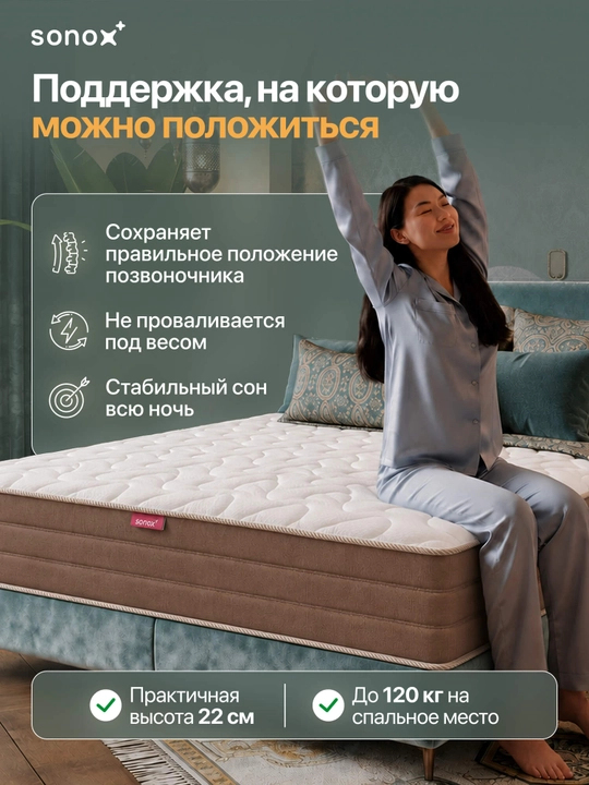 SONOX Ortho Support ortopedik to‘shak, 22 sm, mustaqil prujinali, o‘rtacha qattiqlikda