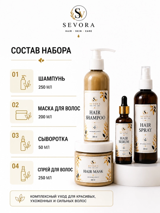 Набор для ухода за волосами, шампунь, спрей, сыворотка, маска для восстановления