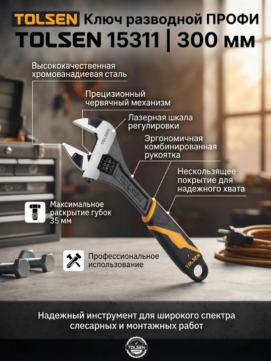 TOLSEN sozlanishi kaliti kombinatsiyalangan tutqichli PROFI 300mm 15311 - 