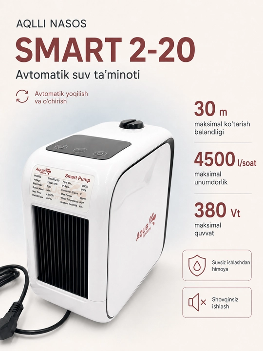 SMART-2-20 shovqinsiz avtomatik suv nasosi