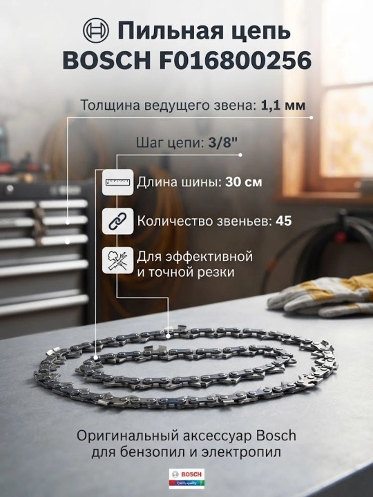 Цепь 30 см 1,1 мм 3/8" (45 звеньев) Bosch F016800256 - 