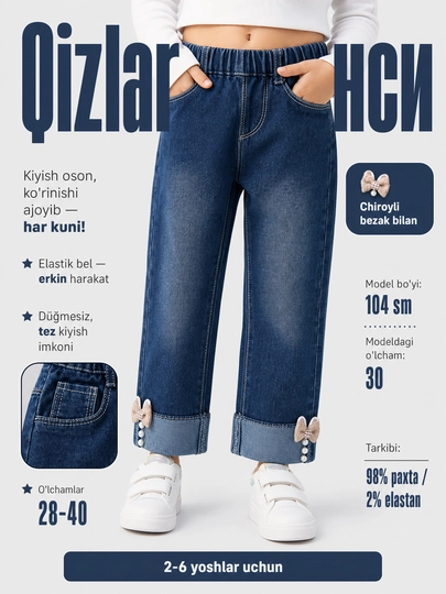 Qizlar uchun jinsi shimlar maktab sayrlari kundalik kiyish uchun qulay zamonaviy va amaliy - 
