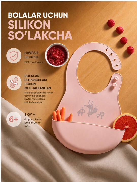 Bolalar uchun silikon so‘lakcha, chaqaloqlar uchun bib ovqatlanish idishi, qulay va ixcham