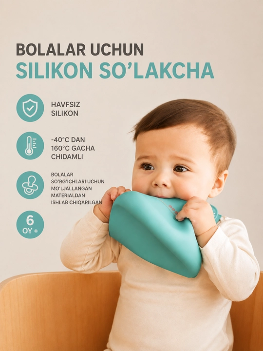 Bolalar uchun silikon so‘lakcha, chaqaloqlar uchun bib ovqatlanish idishi, qulay va ixcham