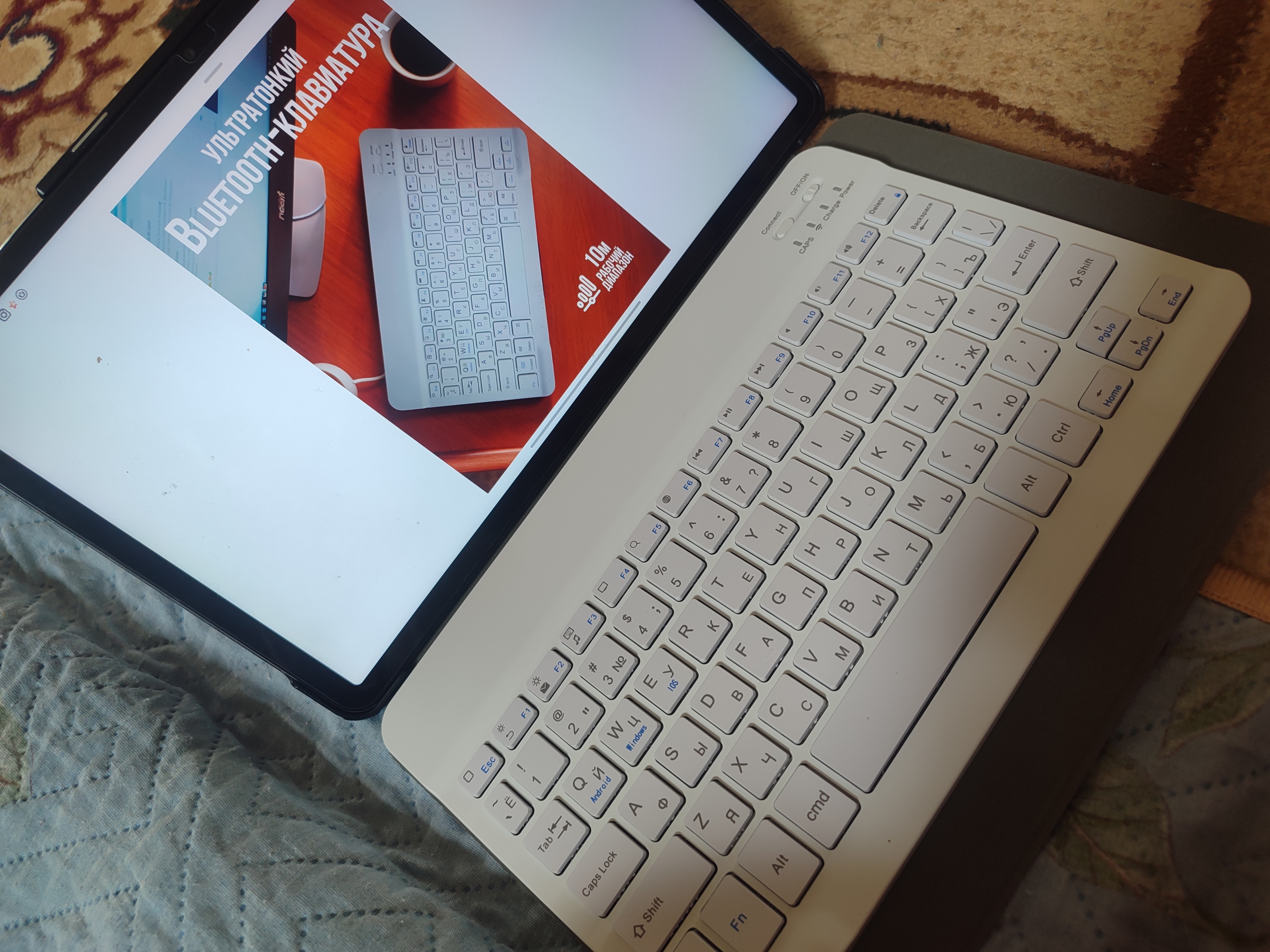 Bluetooth klaviatura ingichka, planshet, telefon va kompyuter uchun, ruscha harflar bilan