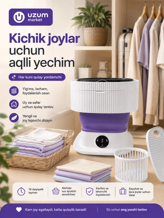 Portativ yig‘ma mini kir yuvish mashinasi kir moshina