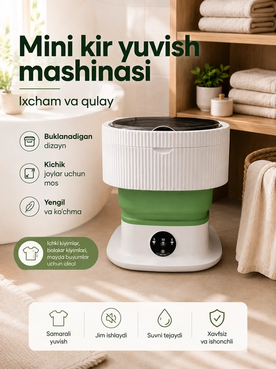 Portativ yig‘ma mini kir yuvish mashinasi kir moshina - 