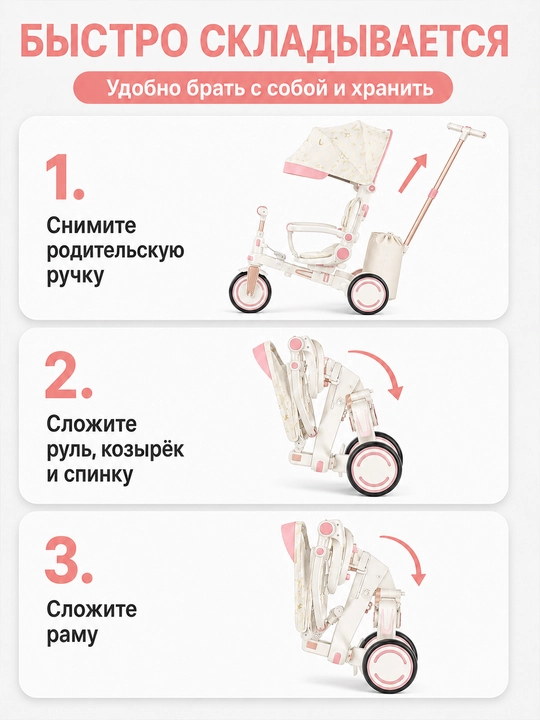 Детский трехколесный велосипед, можно лежать или сидеть, 2 в 1