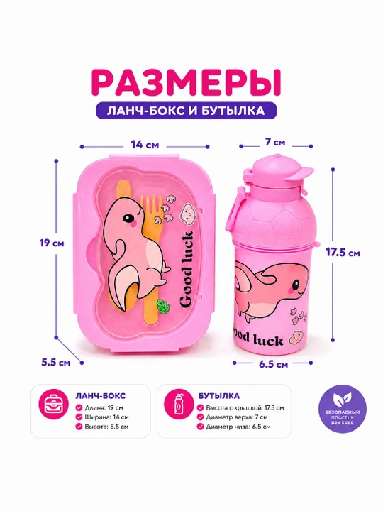 Детский ланч-бокс с бутылкой для воды, набор для школы