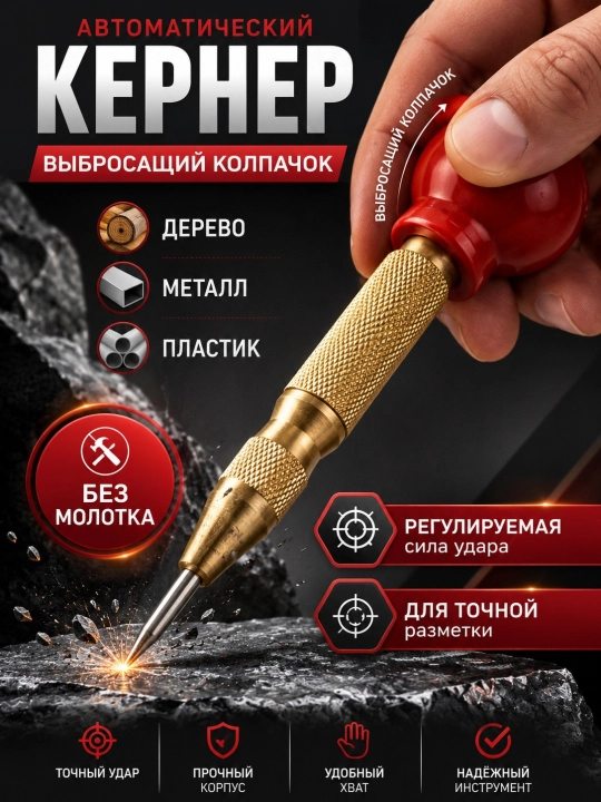 Автоматический кернер, рифлёная ручка, длина 128 мм - 