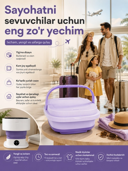 Yig'iladigan mini kir yuvadigan mashina , avtomat kir moshina mini stiralka