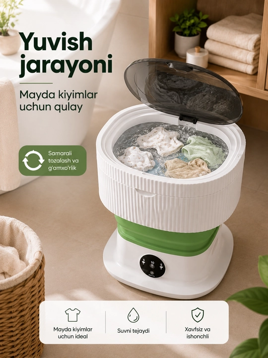 Yig'iladigan mini kir yuvadigan mashina , avtomat kir moshina mini stiralka