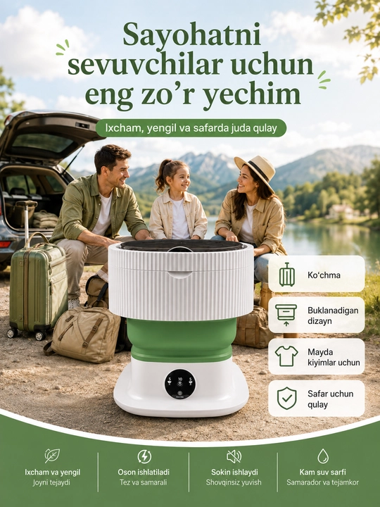 Yig'iladigan mini kir yuvadigan mashina , avtomat kir moshina mini stiralka
