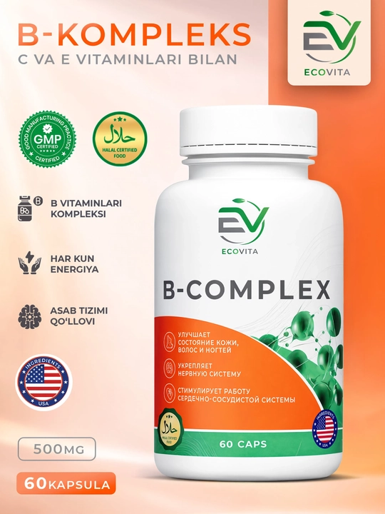 ECOVITA B-COMPLEX — asab tizimini mustahkamlash uchun, 60 kapsula