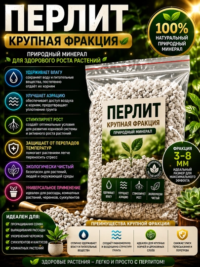 O'simliklar uchun PERLIT, ildizlarning oziqlanishi, zich barglar, yirik va mayda fraksiya - 