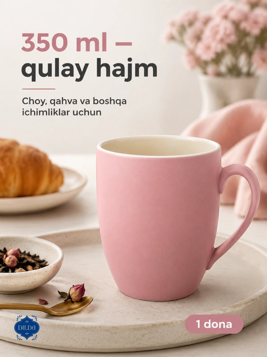 Keramika bokal-krujka choy va qahva uchun, rangli, 350–370 ml, 1 dona - 