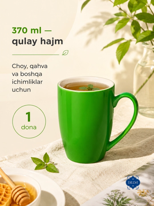 Keramika bokal-krujka choy va qahva uchun, rangli, 350–370 ml, 1 dona - 
