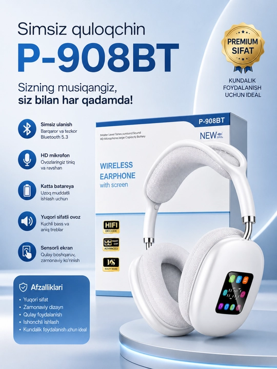 P-908bt беспроводные bluetooth наушники с сенсорным экраном и микрофоном - 