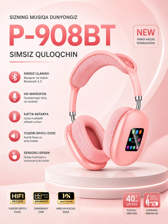 P-908bt беспроводные bluetooth наушники с сенсорным экраном и микрофоном - 