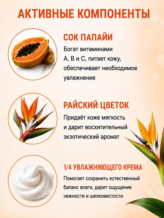 Гель для душа EXOTIC FRESH папайя и райский цветок 515 мл, Витэкс