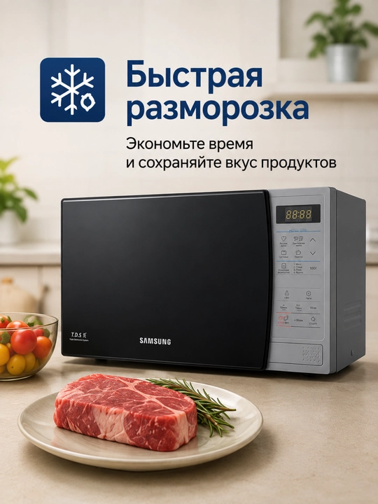 Samsung ME83KRS-1/UZ mikroto‘lqinli pech, 23 L, 800 Vt, sensorli boshqaruv, eritish