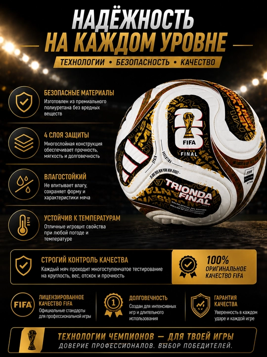 Jahon chempionati uslubidagi 5-o‘lchamli futbol to‘pi, ko‘cha va zal uchun mo‘ljallangan trionda