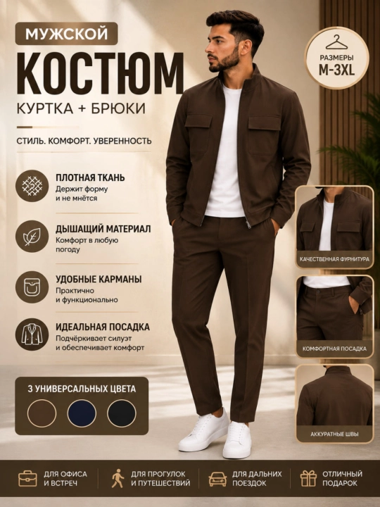 Erkaklar kostyumi kurtka va shim kundalik sport komplekti M-3XL - 