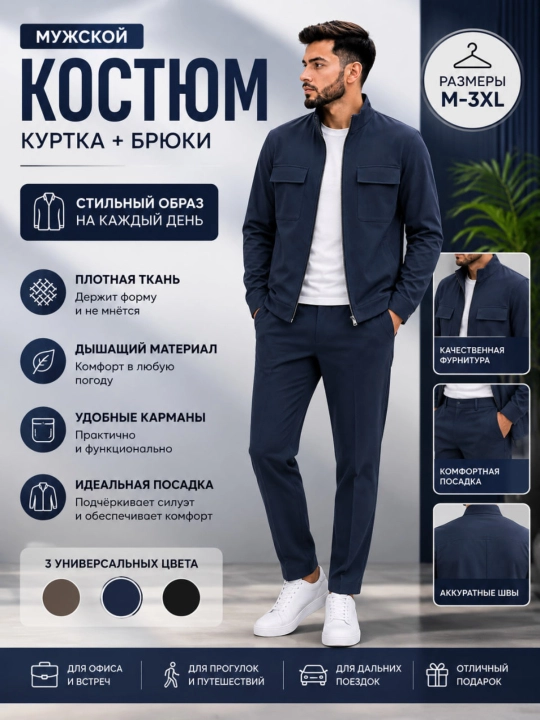 Erkaklar kostyumi kurtka va shim kundalik sport komplekti M-3XL - 