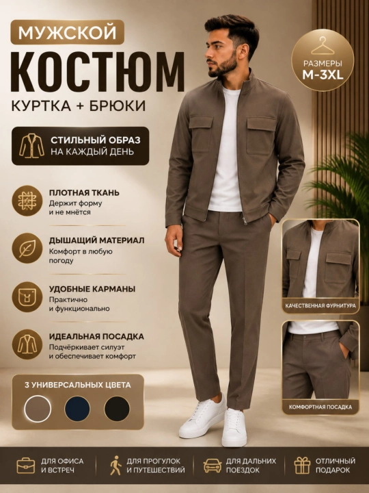 Erkaklar kostyumi kurtka va shim kundalik sport komplekti M-3XL - 