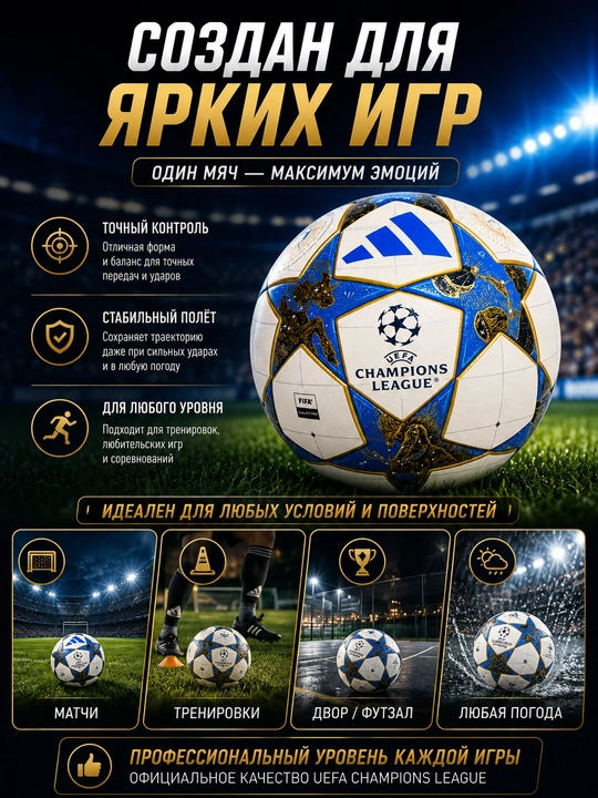 Jahon chempionati uslubidagi 5-o‘lchamli futbol to‘pi, ko‘cha va zal uchun mo‘ljallangan trionda