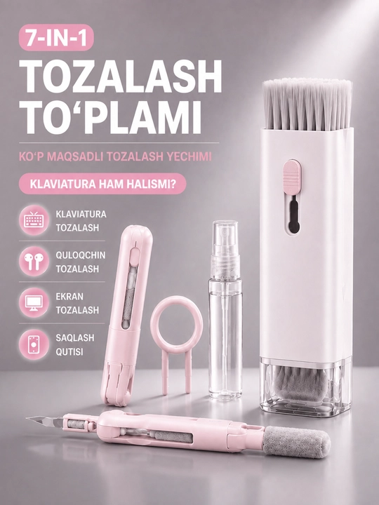 7-in-1 gadjet tozalash to‘plami, telefon, quloqchin va klaviatura uchun cho‘tkalar - 