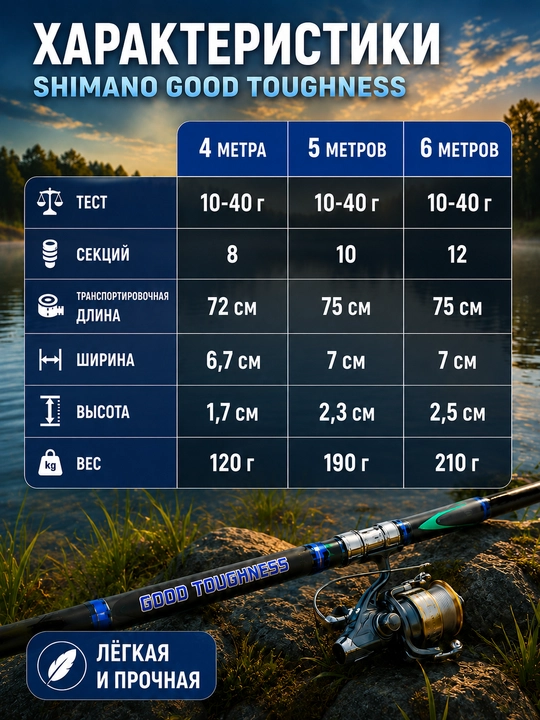 Удочка SHIMANO Good Toughness телескопическая, тест 10–40 г