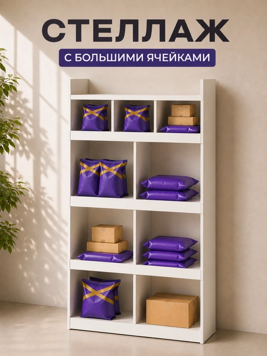 Стеллаж ЛДСП 100×36×211 см белый для ПВЗ магазина, склада, почты стандарт и большие ячейки