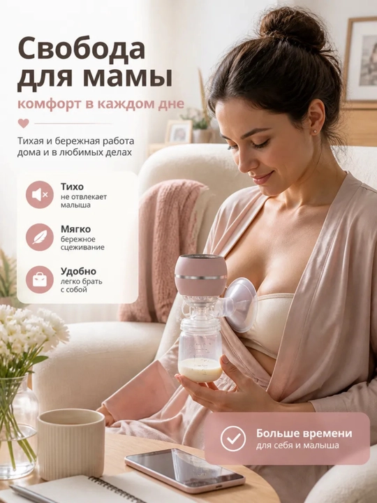 Электрический молокоотсос для кормящих мам, 3 режима, массаж, аккумулятор, бутылочка